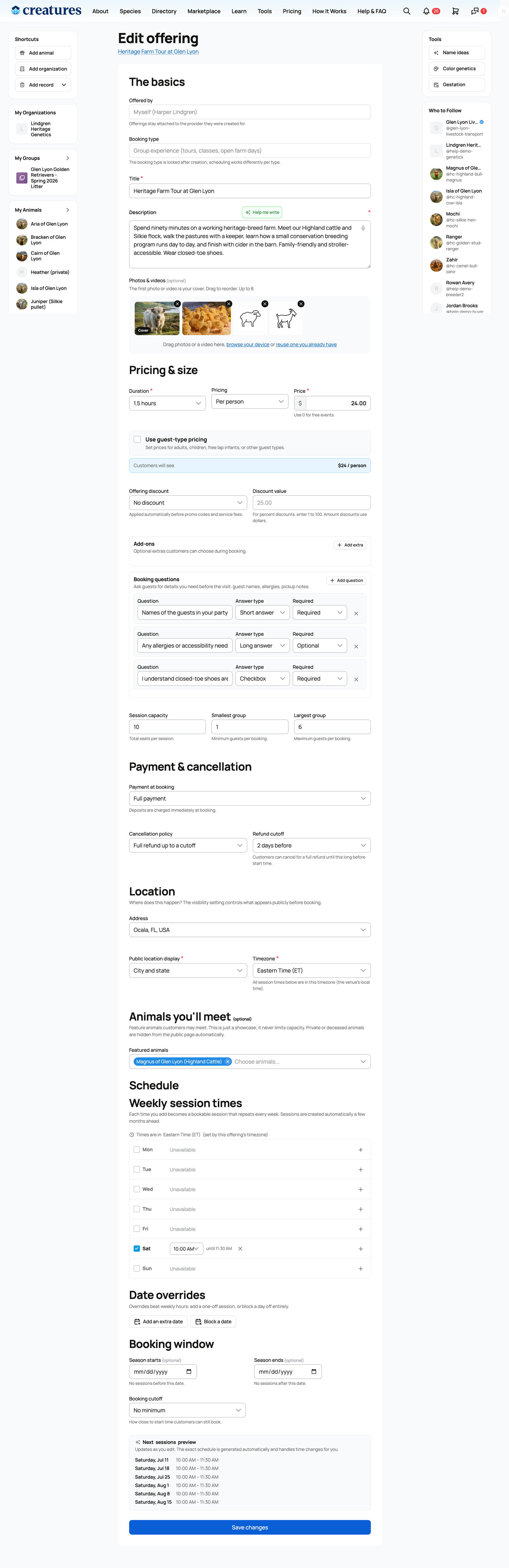 Creating a bookable offering