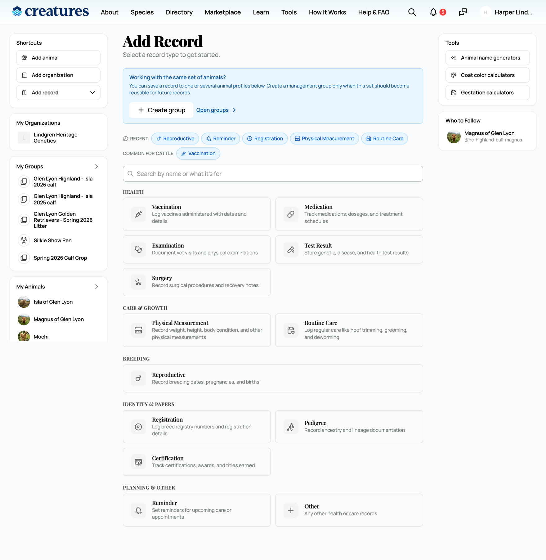 The record type picker