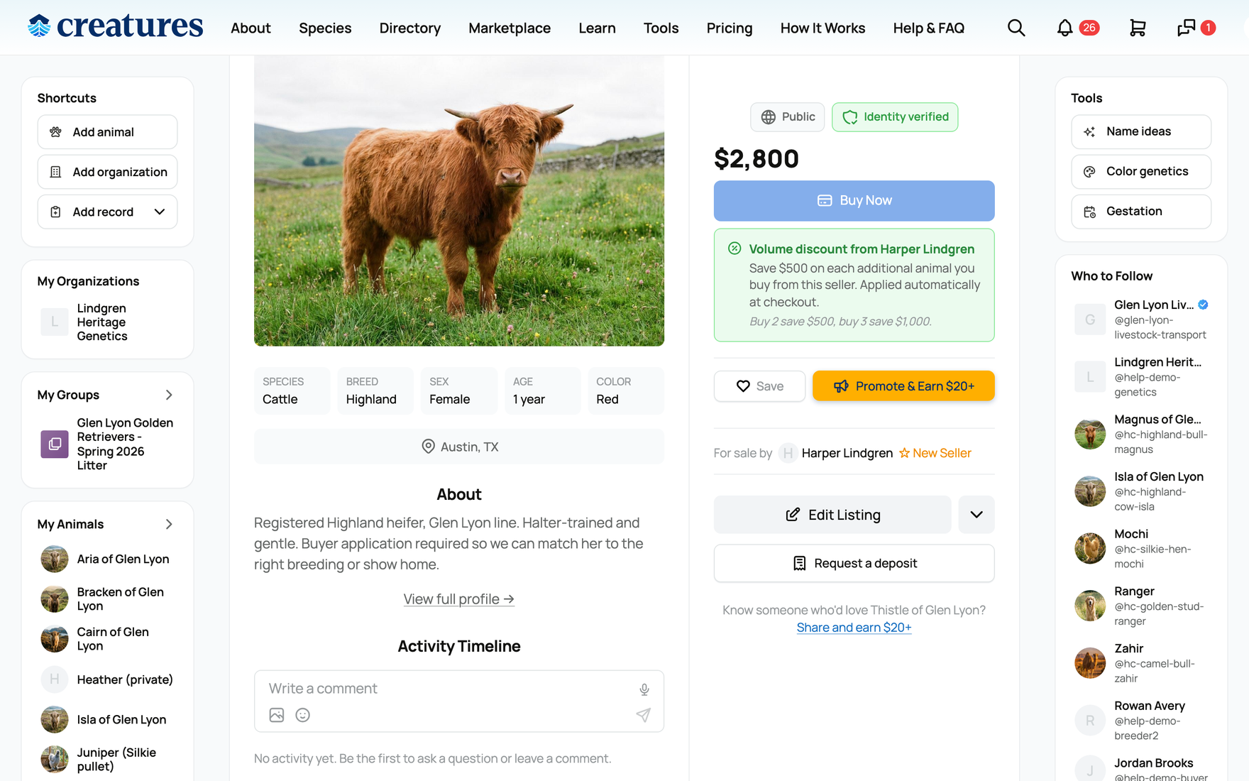 The volume-discount explainer on the listing page
