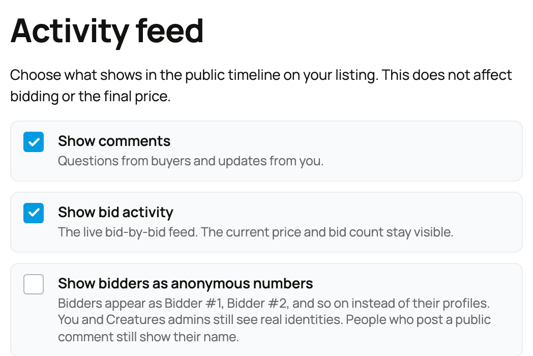 Auction activity and public bidder-identity choices