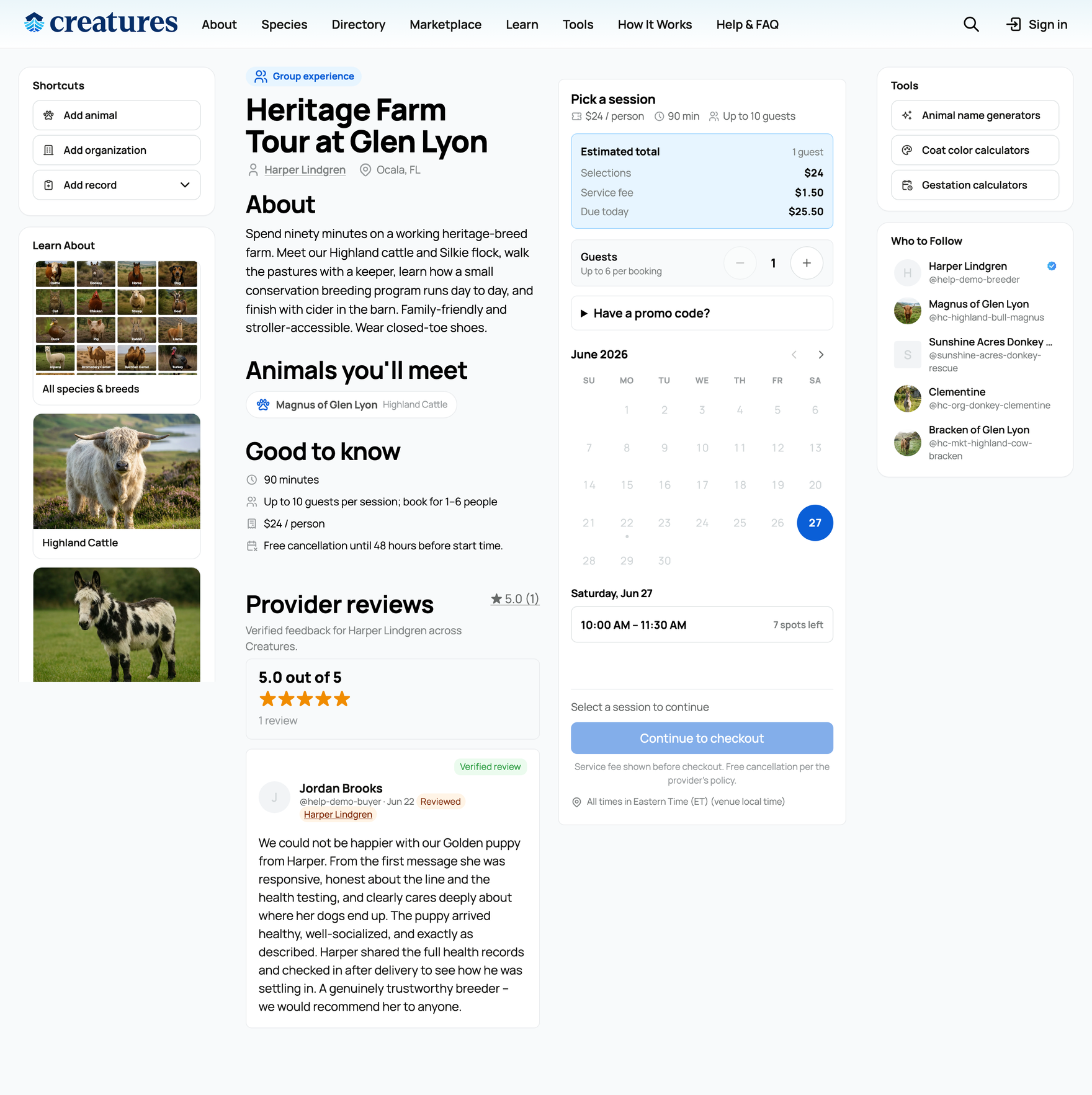 A bookable offering page