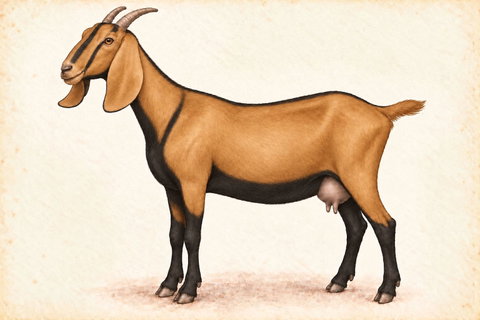 Illustration of a Nubian doe with chamoisee (bay) coloring.
