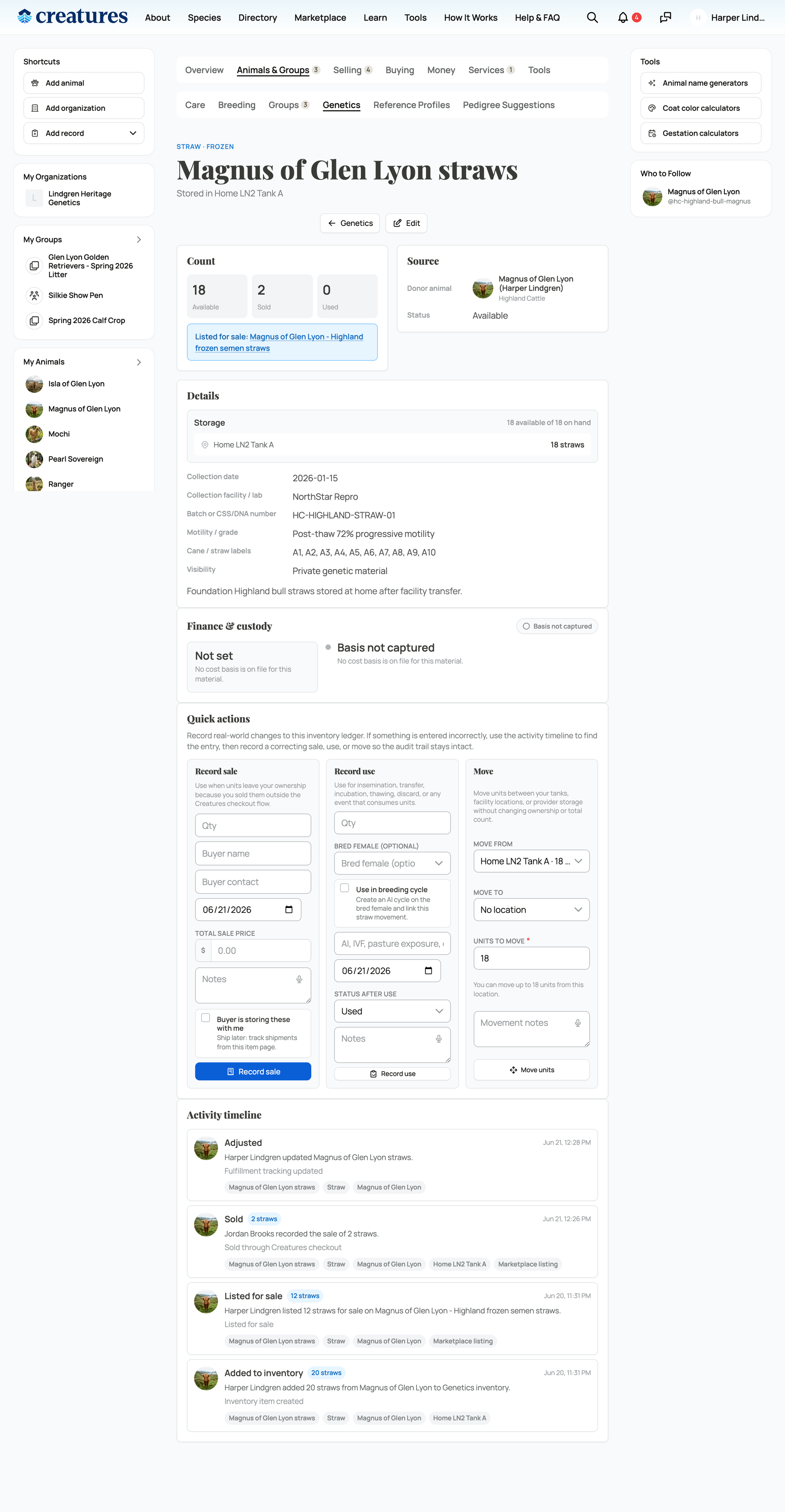 A genetic item's detail page