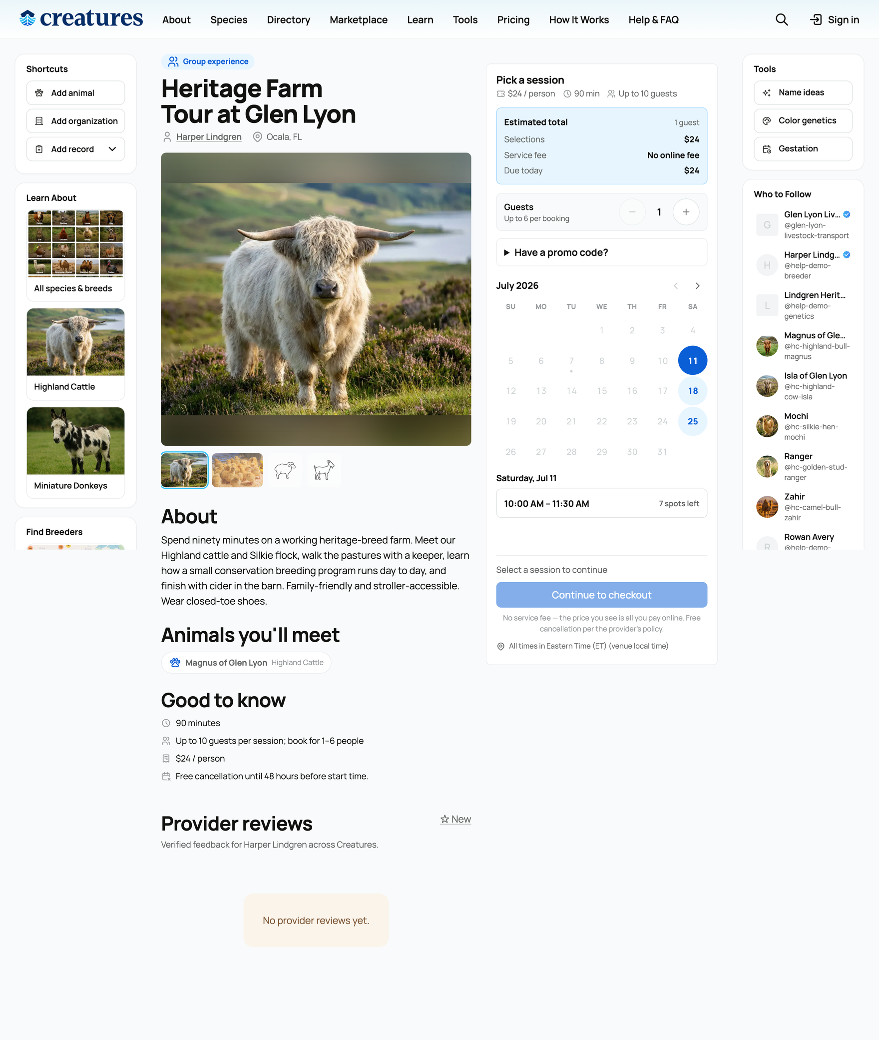 A bookable offering page