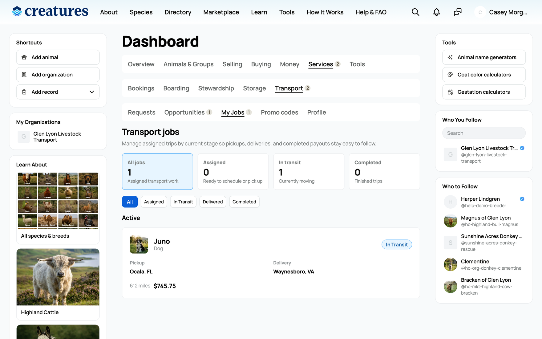 Your assigned transport jobs
