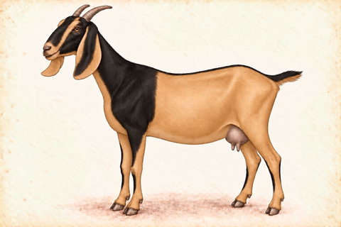 Illustration of a Nubian doe with black and tan buckskin coloring.