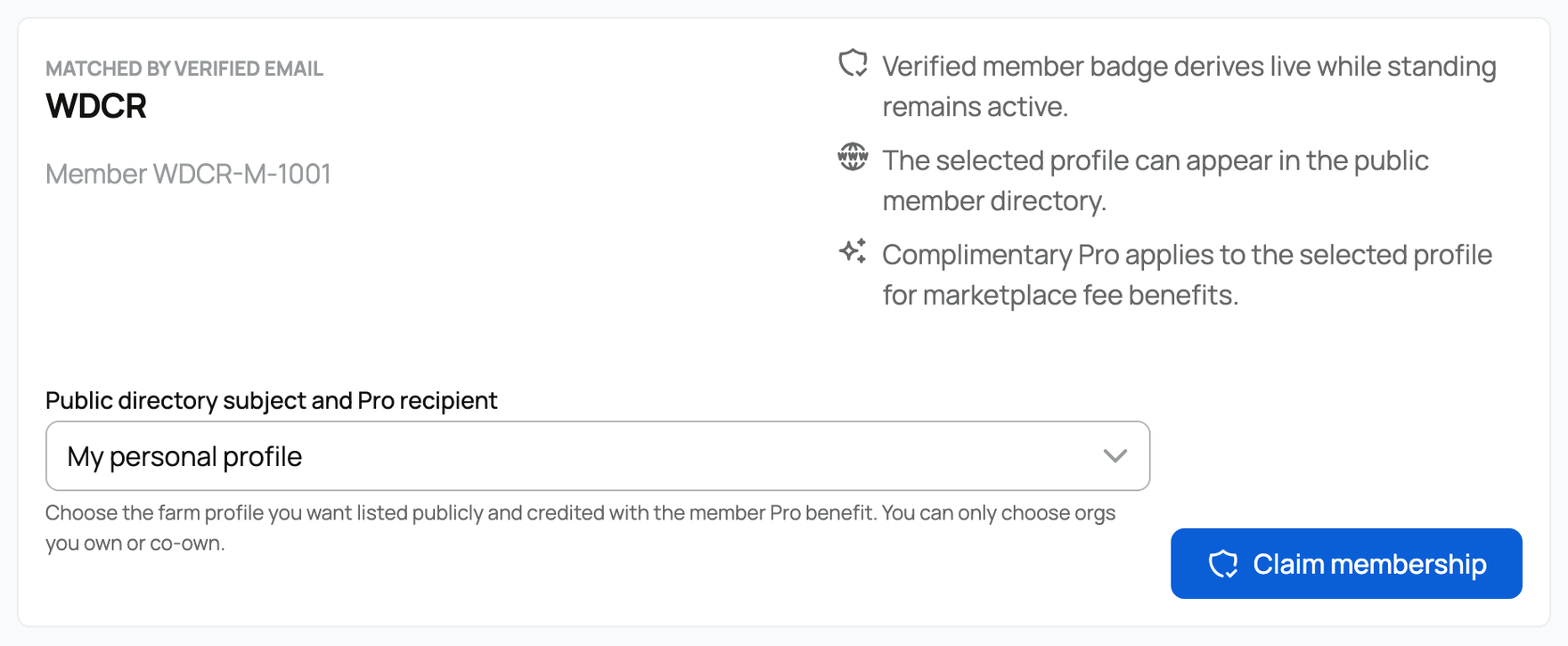 A claimable association membership