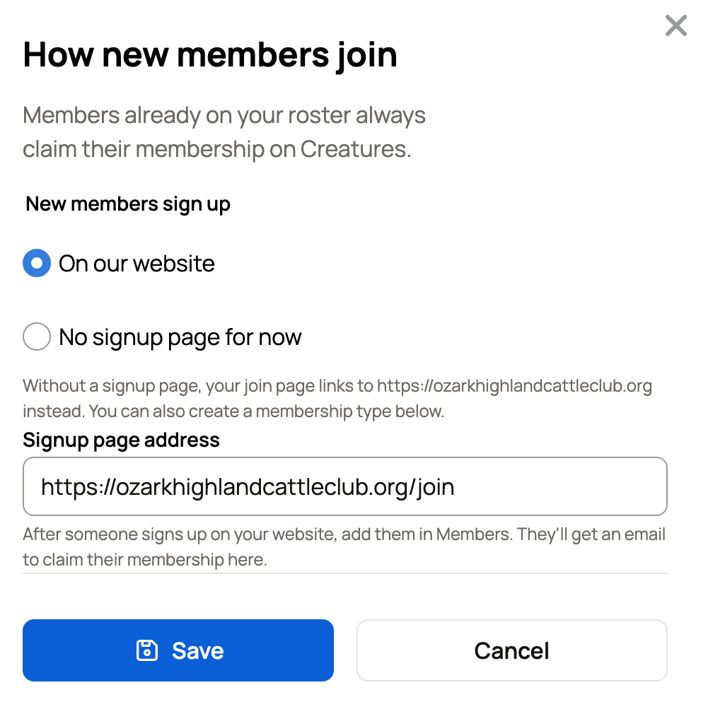 How new members join with On our website and the signup page address