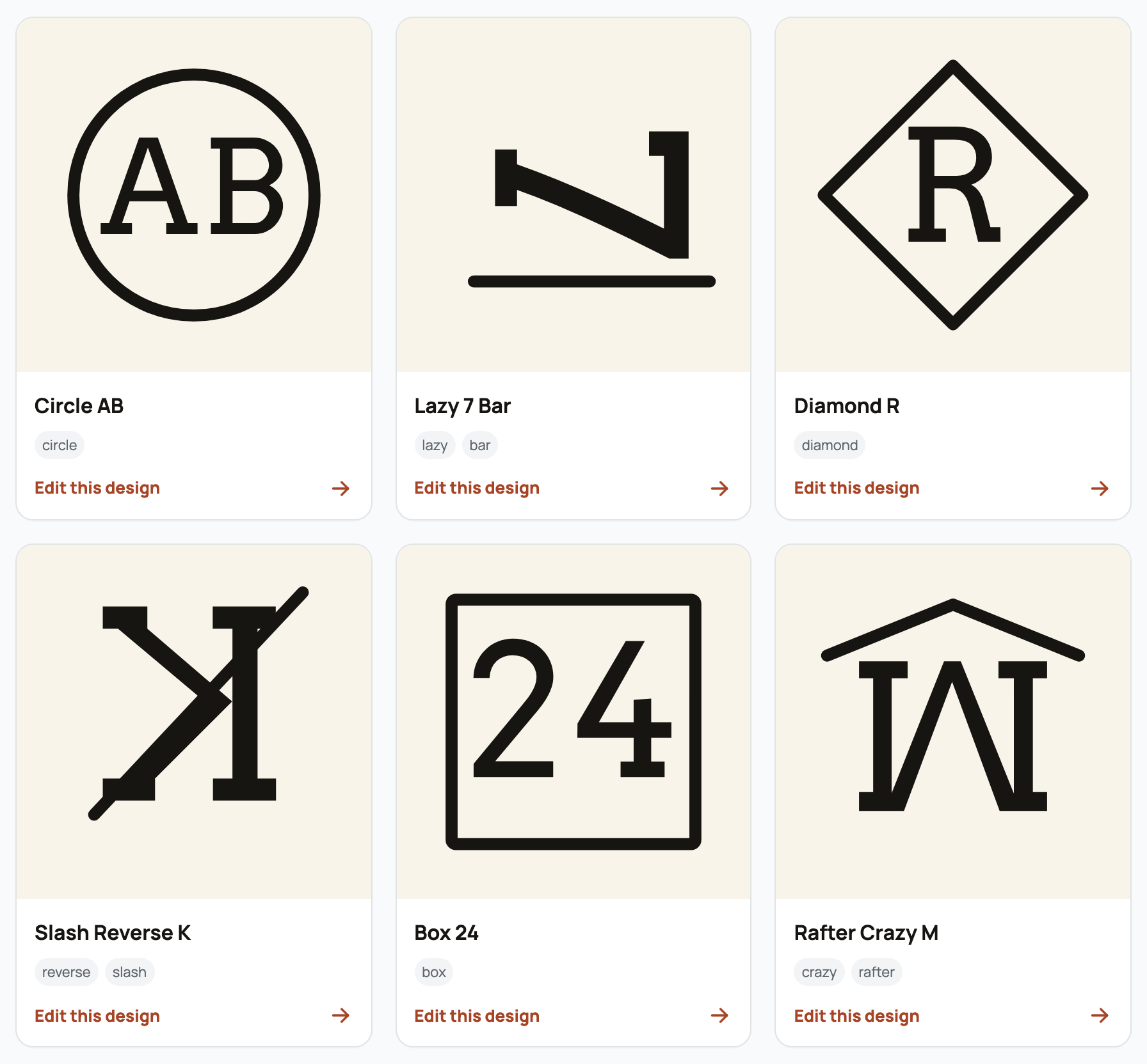 The ideas gallery: the first rows of its twelve editable brand directions